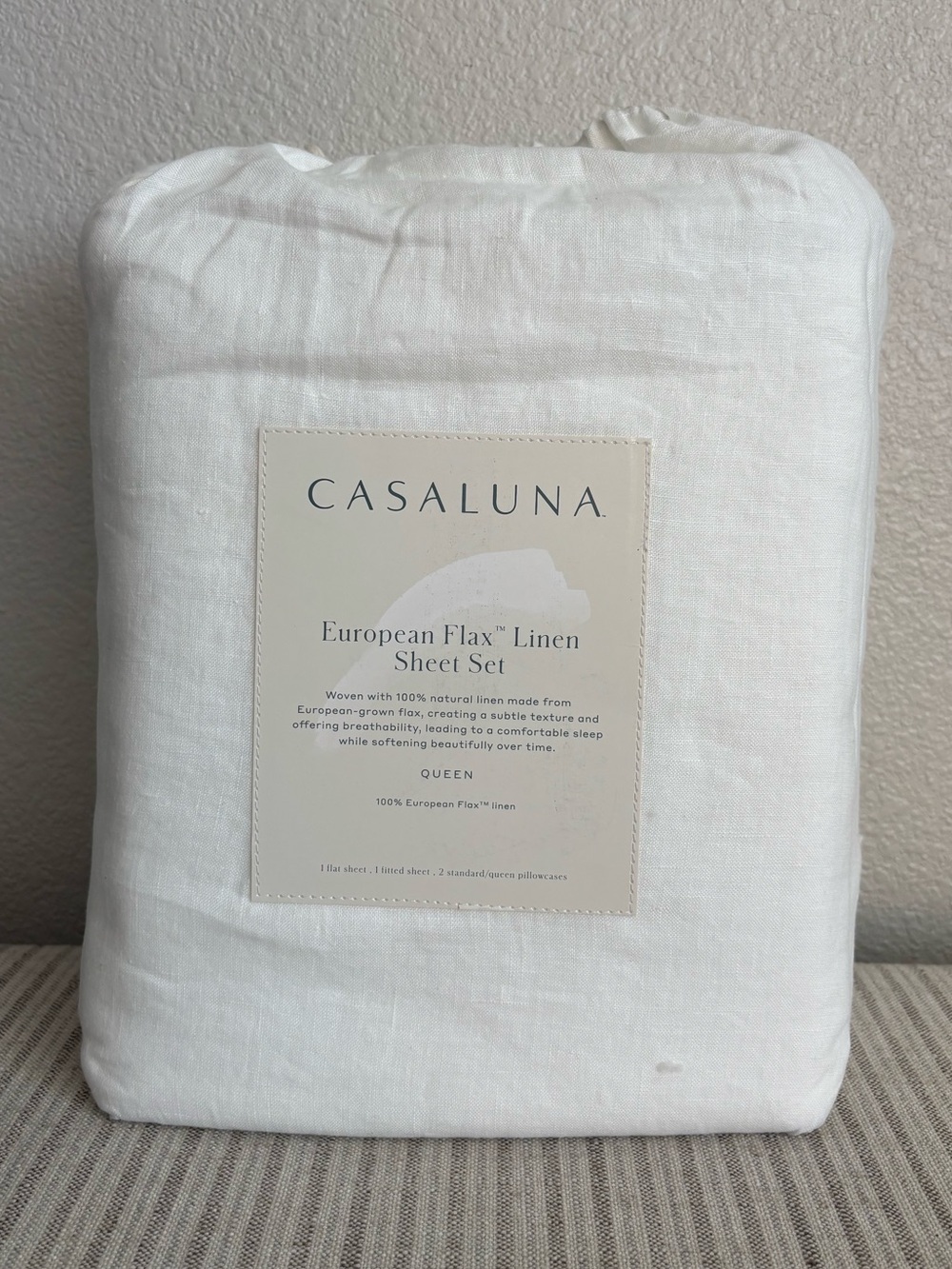 NWT Queen 100% Linen Sheet Set White - Casaluna
